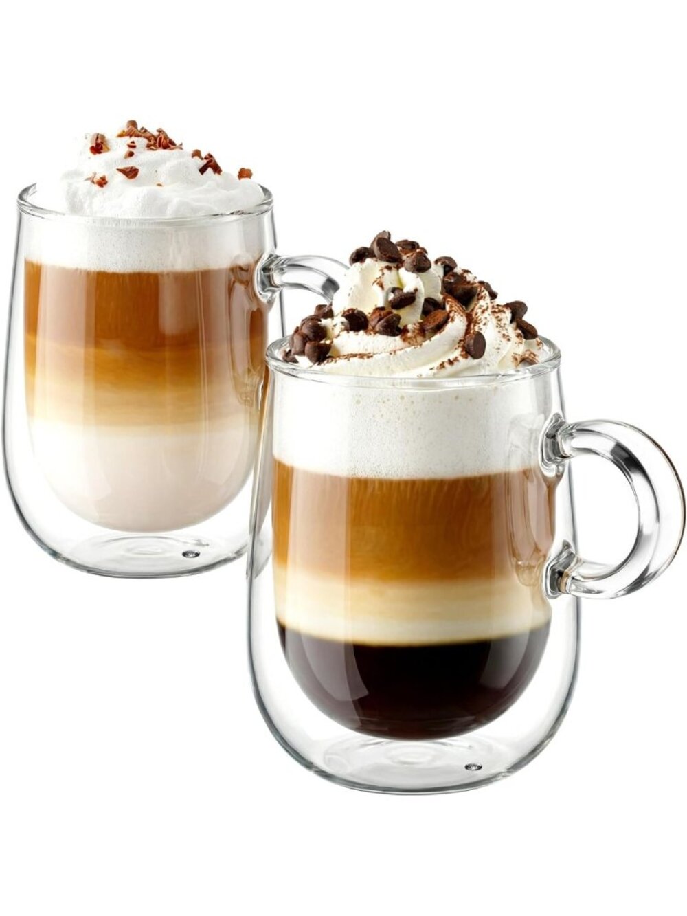 Double Walled Glass Coffee Mugs Set of 2 - 12 oz Cappuccino Cups, Insulated
